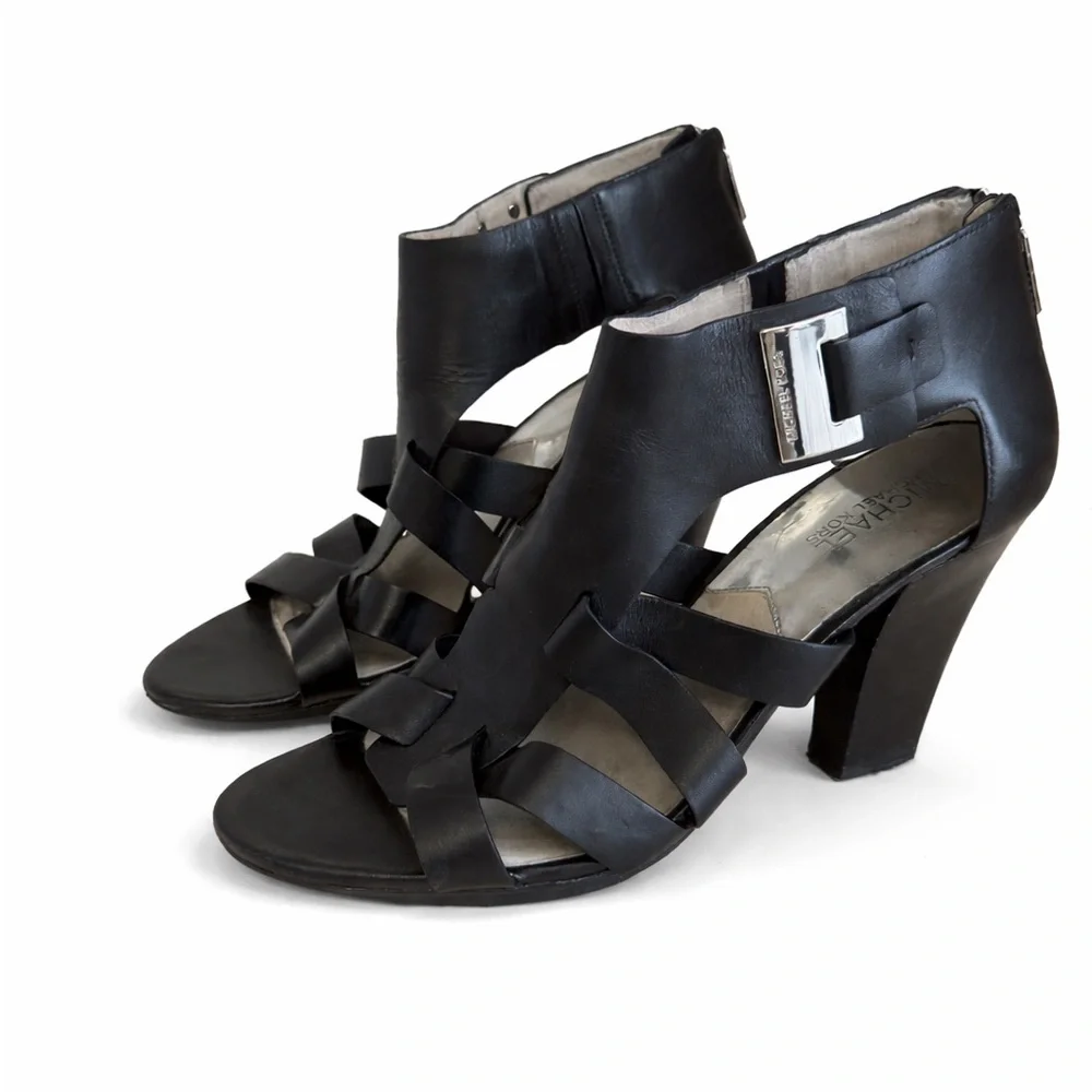 Michael Michael Kors Guiliana Black Leather Heels Sandals Size 9.5